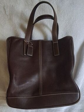 Vimtage Coach Dark Brown Leather Tote with Contrast Stitching